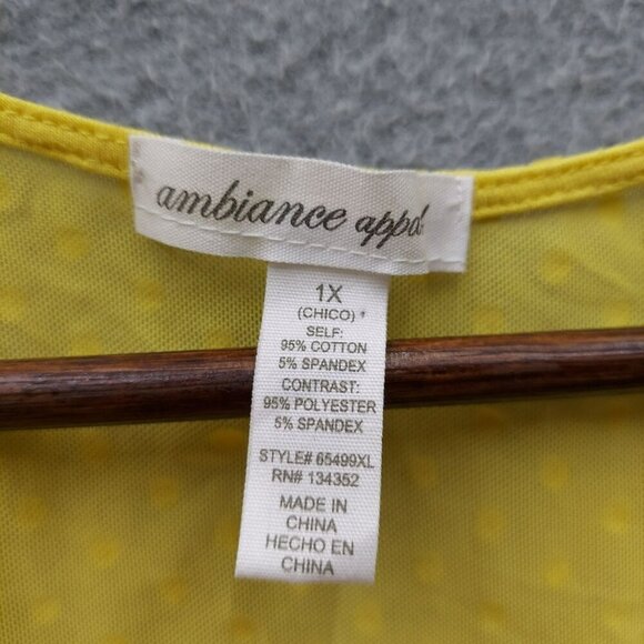 Yellow Short-Sleeve Textured Top 1X By Ambiance Apparel - Picture 2 of 3